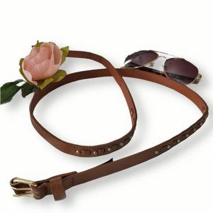 Faux Leather Belt Brown Gold Stud